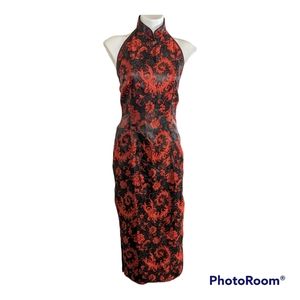 Cheongsam halter dress black red medium